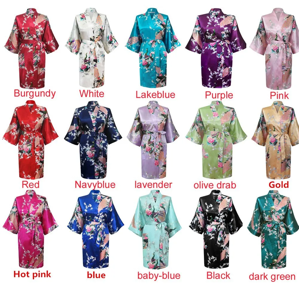 Lavender Fashion Women's Peacock Kimono Bath Robe Nightgown Gown Yukata Bathrobe Sleepwear With Belt S M L XL XXL XXXL KQ-7