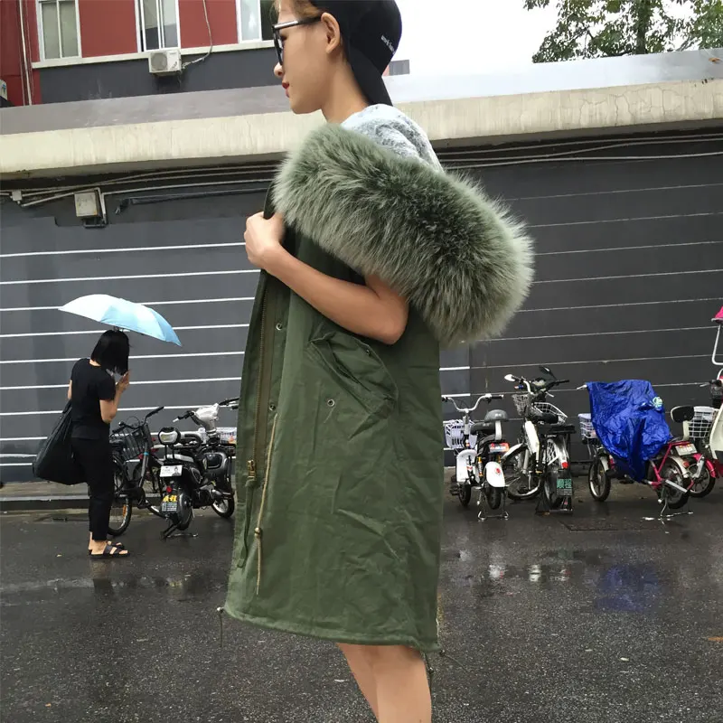 New Style Olive Green Faux Fur Vest Long Style Beautiful Shiny Waistcoat For Women