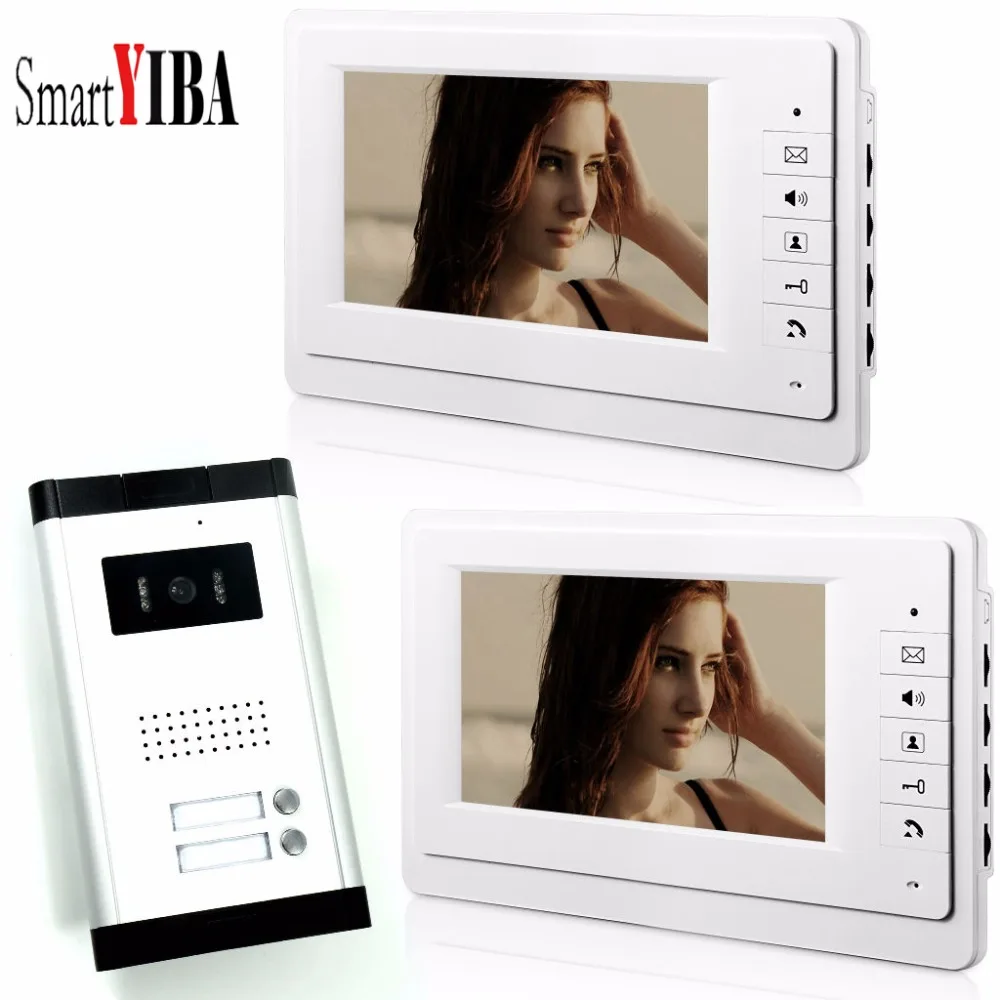 SmartYIBA 7'' color video door phone 2 monitors with 1 intercom doorbell can control 2 houses for multi apartment