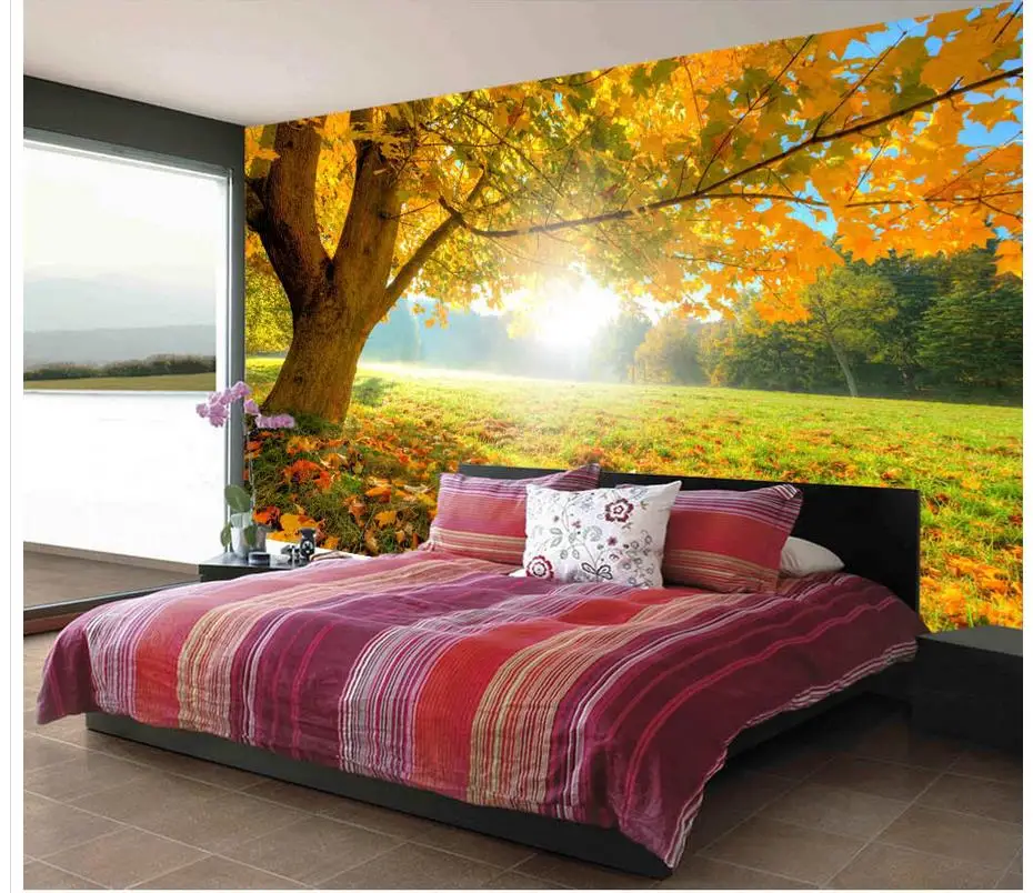 

Beautiful golden maple trees autumn trees sunshine modern living room wallpapers 3d stereoscopic wallpaper