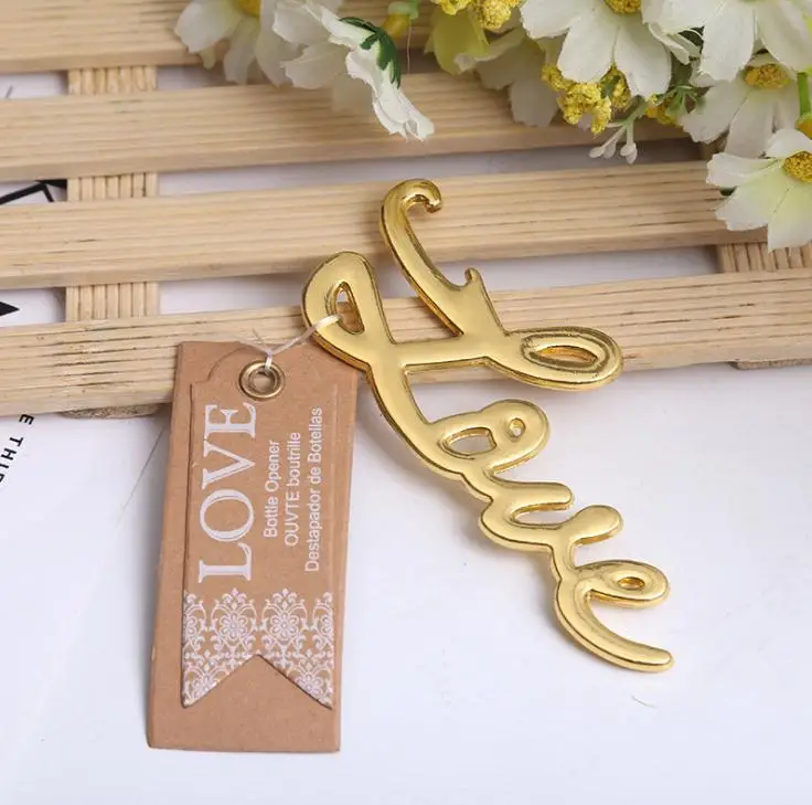 100pcs Best Quality Chrome Love Bottle Opener Wedding&Bridal Shower Favors and Gift For Guest Silver Gold Color ni165