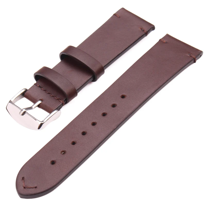 Vintage Genuine Leather Watchbands Dark Brown Smooth Wrist Watch Band Strap 18mm 20mm 22mm Belt With Stainless Steel Pin Buckle