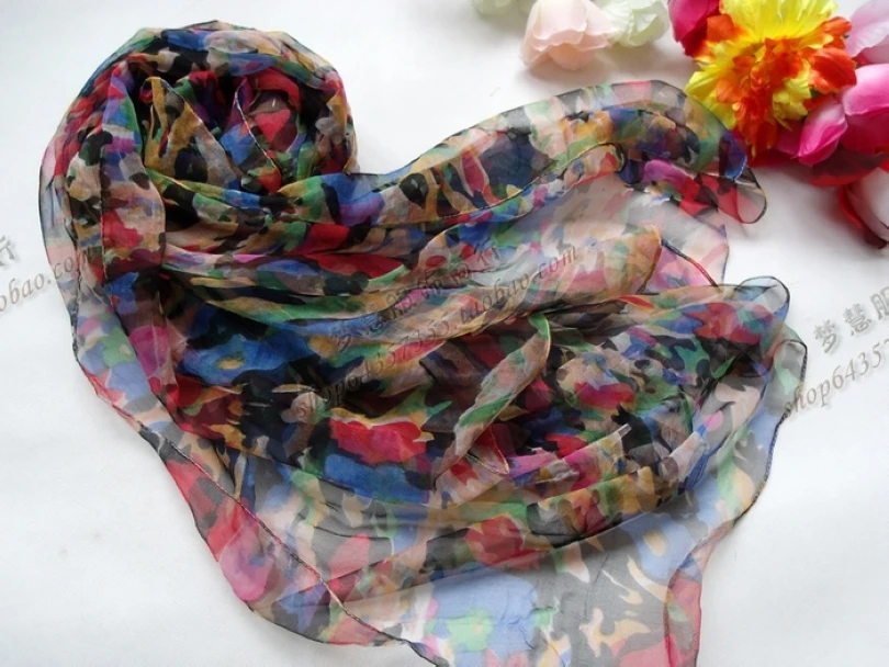 [BYSIFA] Colourful Silk Scarf Women Long Thin 100% Silk Long Scarf 170*105cm Elegant Oversized Size Brand Autumn Winter Scarves