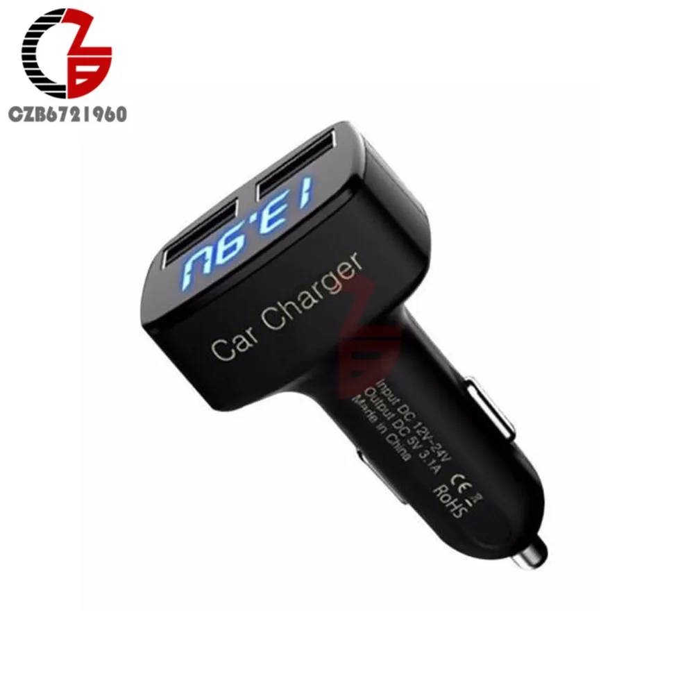 Dual USB Car Charger 5V 3.1A Display Voltage Current Charger Temperature Monitor Adapter for Car Tablet Smart Phone