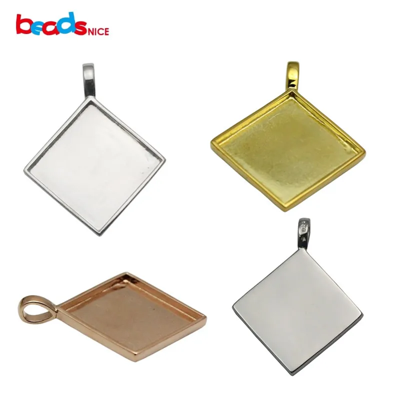 Beadsnice  925 Sterling Silver Rhombus Pendant Tray Bezel Handmade Necklace DIY ID 33828