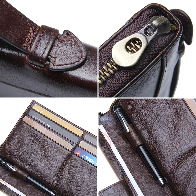 Genuine Leather Men Clutch Wallet  Brand Male Card Holder Long  Zipper Around Travel Purse With Passport Holder 6.5\