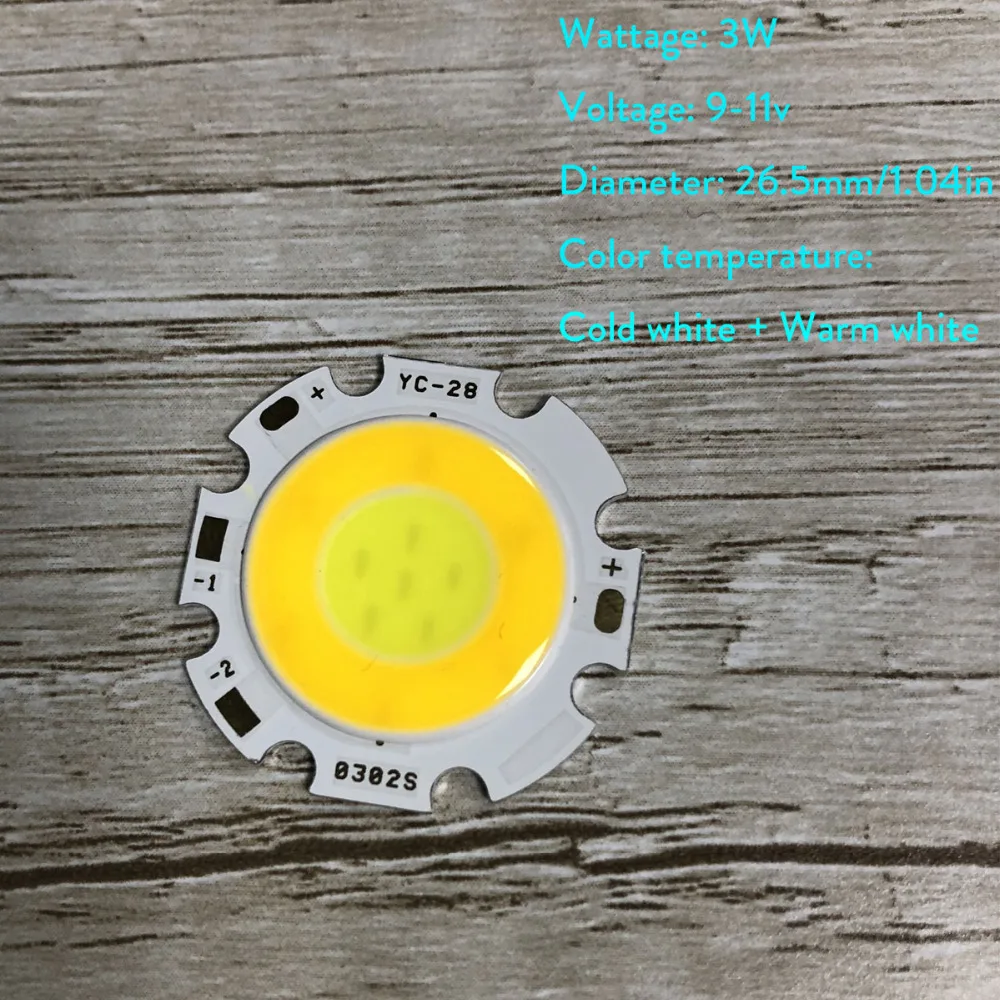 10Pcs/Set Two-tone Warm White + Cold White LED Light Beads Cob Chip Current 3W 5W 7W 10W Round Chips 280mA - 300mA