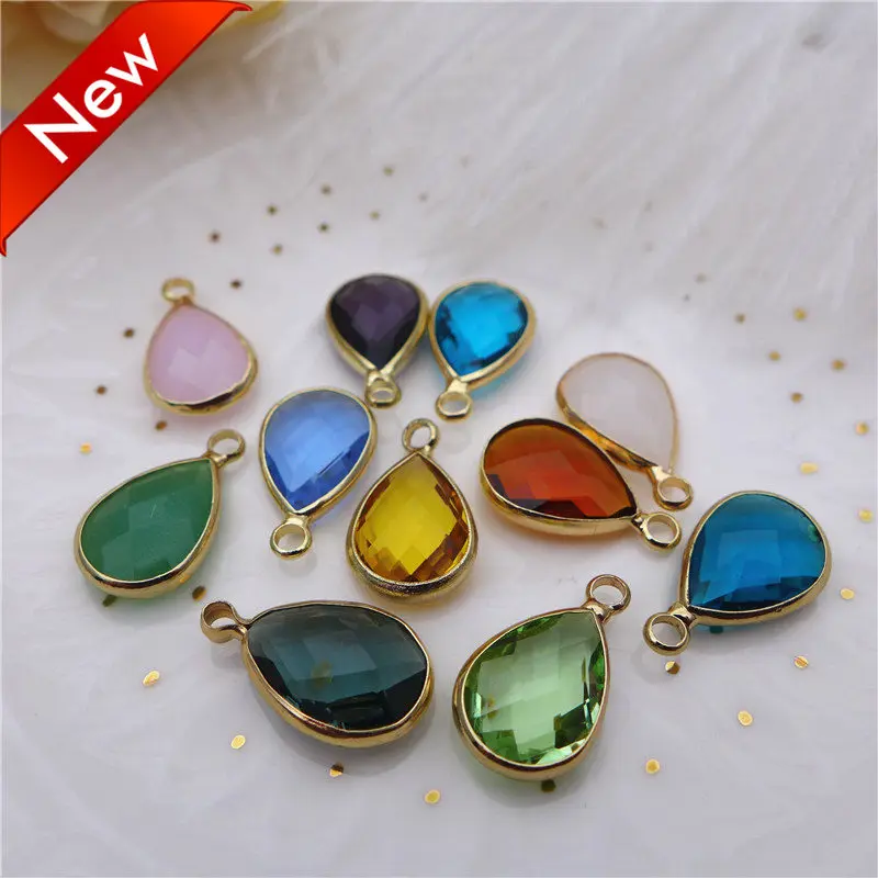 10*14mm faced water drop pendant green blue pear shaped beads crystal metal coat charms copper pendants to make jewelry 30pcs