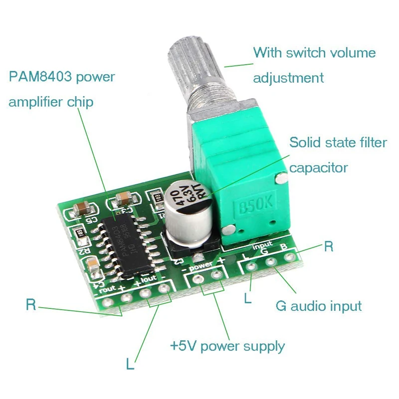 Mini 3W + 3W DC 5V amplificatore Audio Handy Digital Power Amp Module Board amplificatori Stereo PAM8403 a doppio canale con potenziometro