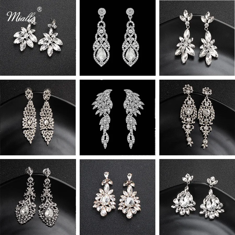 Miallo Fashion Austrian Crystal Alloy Bridal Long Earrings for Women Wedding Big Earrings for Bride Bridesmaids Gifts