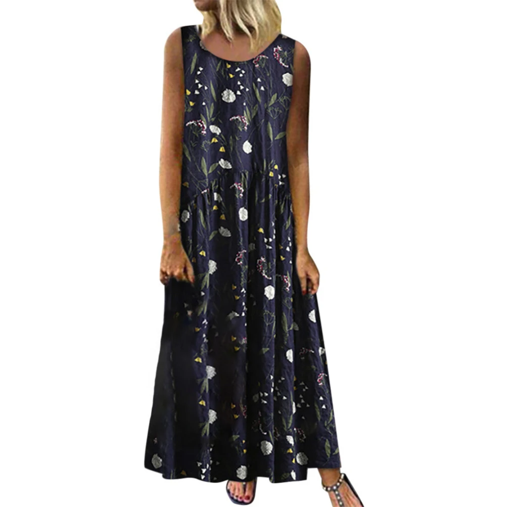 Robe maxi bohème à imprimé fleuri pour femme, grande taille, col rond, mode