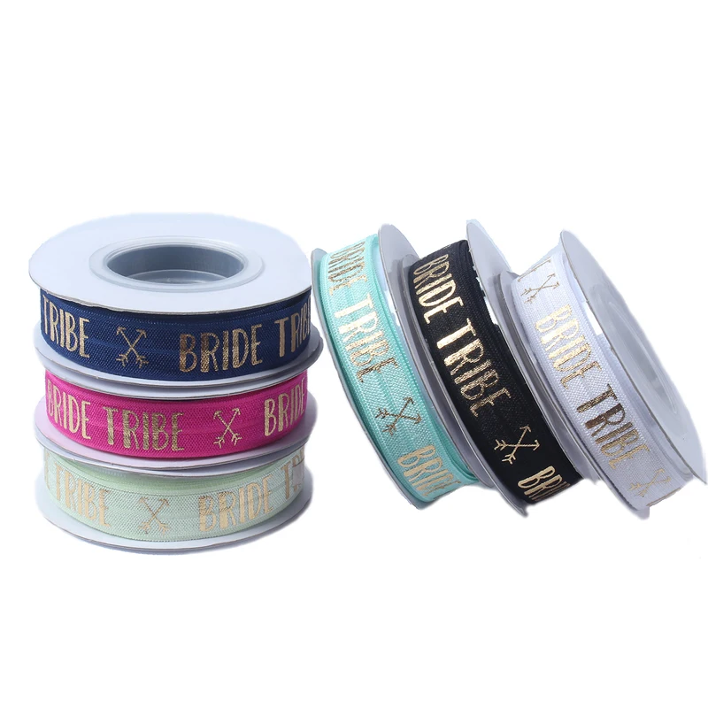 (100Y/lot)Hot selling gold foil bride tribe foe ribbon for bridal fold over elastic