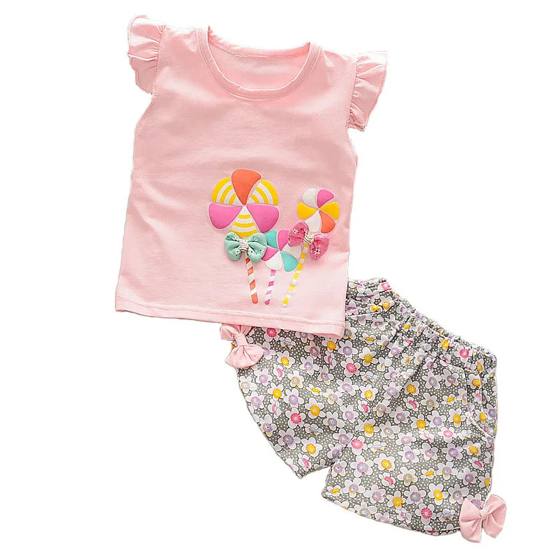 Set di abbigliamento per neonate t-shirt per bambini gilet senza maniche pantalone corto floreale 2 pezzi tuta per bambina tuta per bambini vestiti