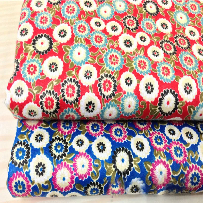 50x40cm Graceful Blue & Red Sunflowers Floral Fabric Cotton Fabric Bundle For DIY sewing Doll Cloth