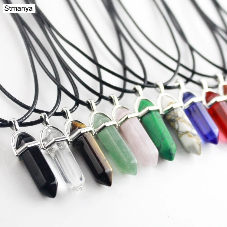 Hot Women Fashion Vintage Pendants Bullet Crystal Necklace Natural Stone Quartz Necklaces Bijoux Jewelry Collares Chain  N1151