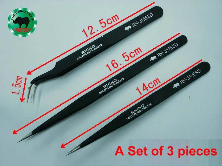 

A Set 3 pcs Japanese RHINO RH Serial ESD Tweezers Anti-static High-precision Super Hard For Repairing Watch or Mobile