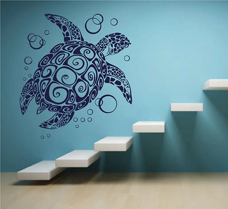 Zeeschildpad en bubble vinyl muur applique marine leven stijl badkamer woonkamer decoratieve kunst muurschildering YS07