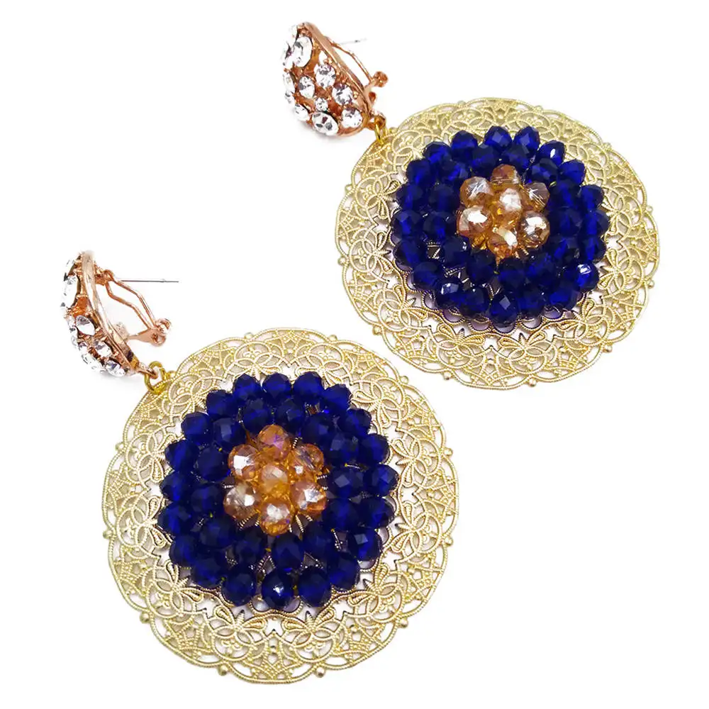 Royal Blue and Champagne Gold AB Crystal African Beads Jewelry Set for Women 9PHK04