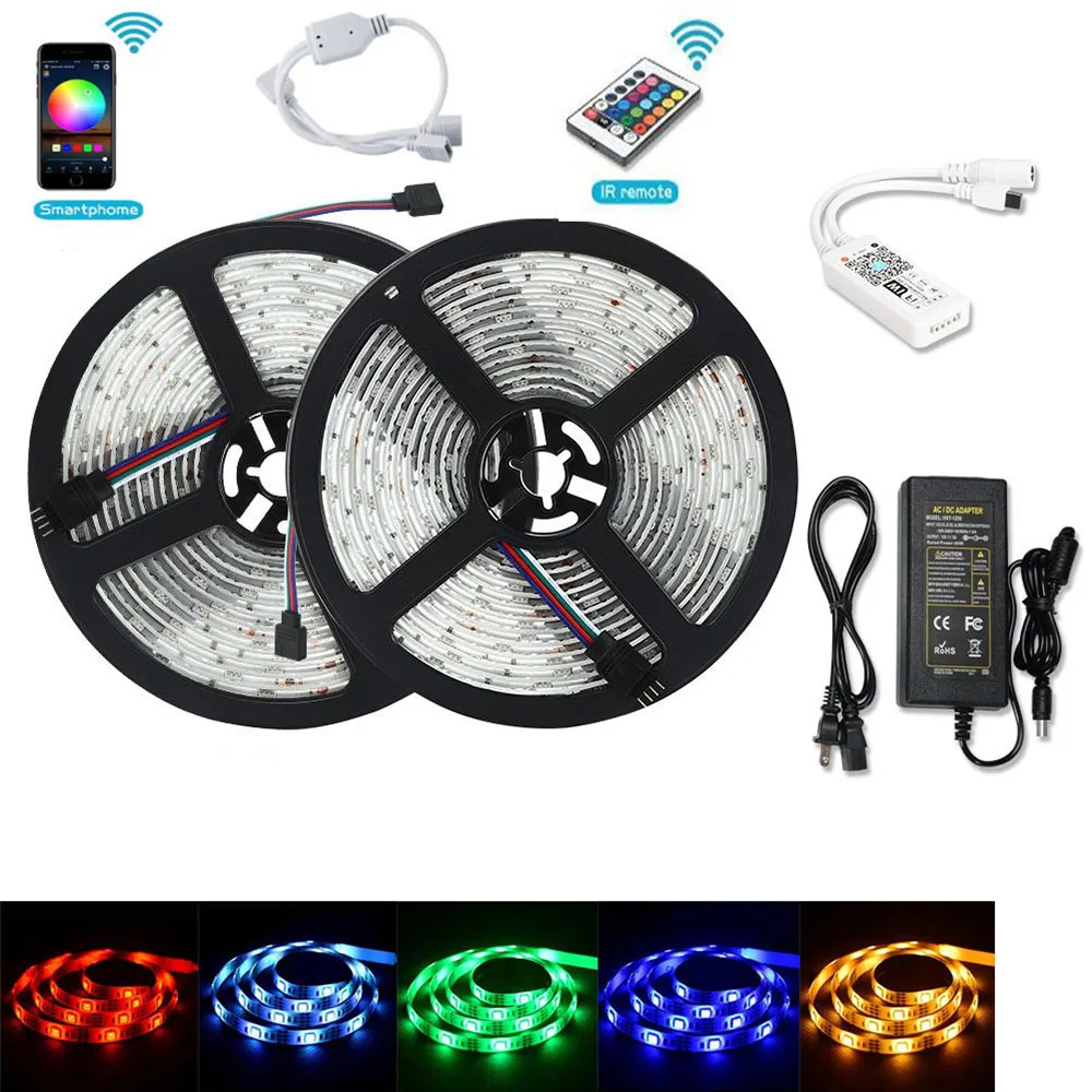 

Светодиодная лента RGB/RGBW/RGBWW, 10 м, 5050 SMD, 300 светодиодов, 12 В постоянного тока, с Wi-Fi контроллером и источником питания 6А