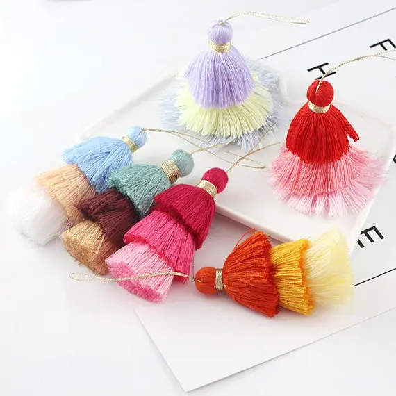 20pcs mix 8CM Triple Layer Multi Coloured Tiered Tassels New Fall Colors Cotton Layered Tassels DIY Jewelry Supplies