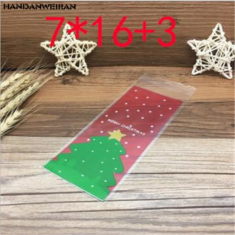 50PCS Christmas tree strip gift bag 7*16+3CM Baking bag Christmas gift candy packaging supplies HANDANWEIRAN