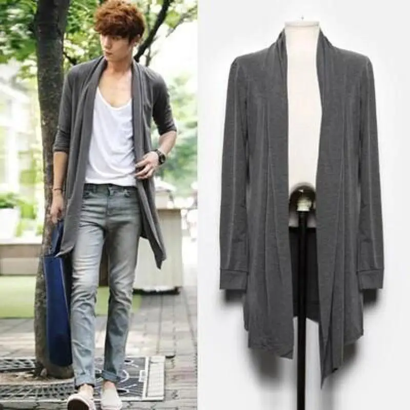 2024 New Men The Long Thin Cardigan Korean Male Cloak Coat Non Mainstream Free Shipping