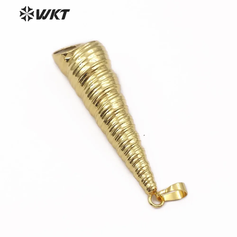 WT-JP118 Full Gold Dipped Trumpet Shell Pendant Long Conch Shell Pendant Fashion Pendant Jewelry For Women Shell Necklace