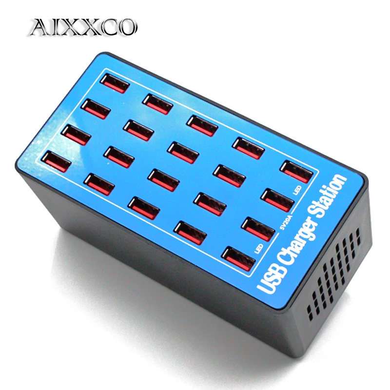 AIXXCO 20-Port 20A 100W Multi USB Charger HUB USB Charging Station Dock Universal Mobile Phone Desktop Chargers for iphone