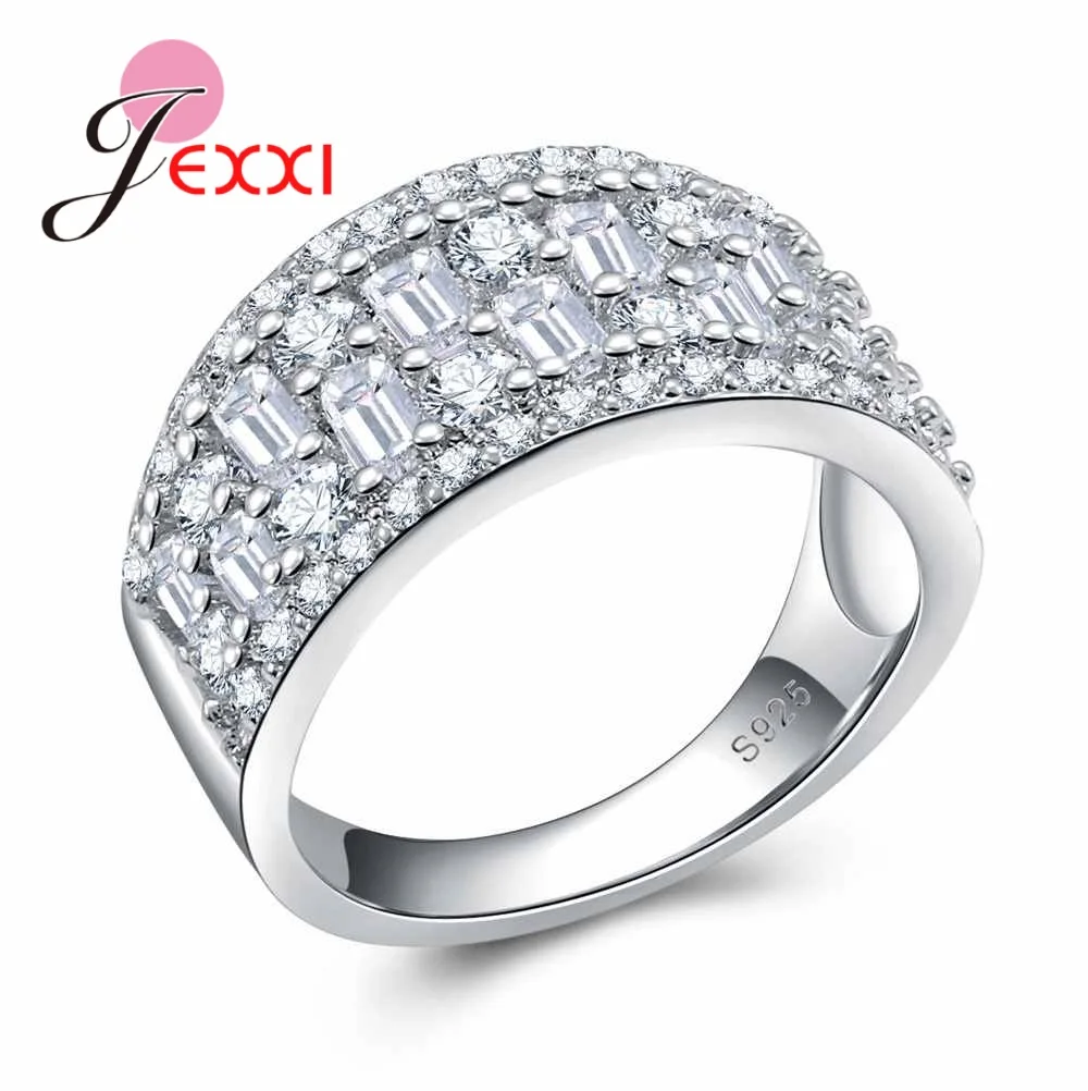 Full 4 Row Clear White Crystal Jewelry Wholesale 925 Sterling Silver Wedding Rings Men Women AAA Cubic Zirconia Jewelry