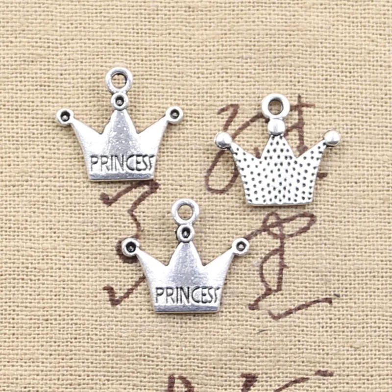 30pcs Charms Crown Pincess 17x19mm Antique Tibetan Bronze Silver Color Pendant Findings Accessories DIY Vintage Choker Jewelry