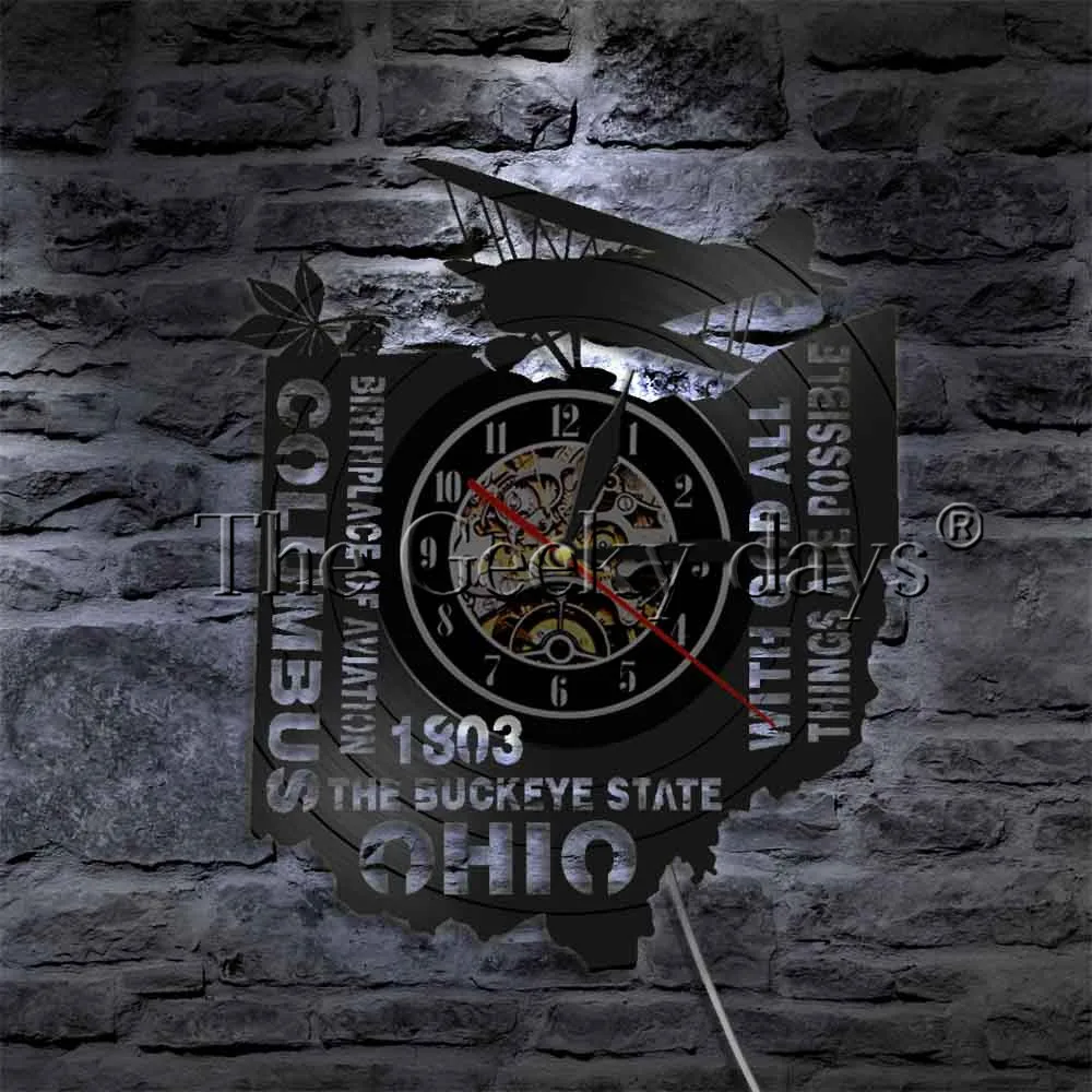 The Buckeye State Ohio Night Light Birth Place Of Aviation Silhouette LED Light Columbus City Multi Color Lighting Clock