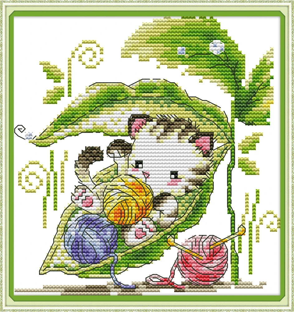 Hiding from the rain cross stitch kit aida 14ct 11ct count print canvas cross  stitching  needlework embroidery DIY handmade