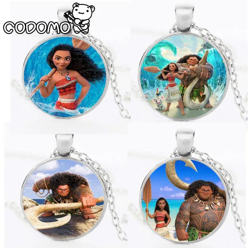 12 Patterns the Princess Moana Anime Actions Figure Toys the Oar Pendant Necklace Alloy  for Kids Birthday Party Gift Supplies