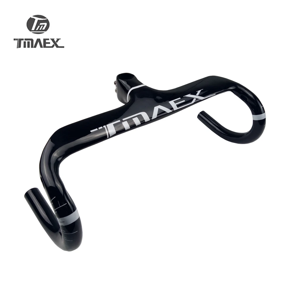 

TMAEX-Integrated Road Bicycle Handlebar, Cycling Bike Parts, Black Glossy Road, Drop Bar with Stem, 340g