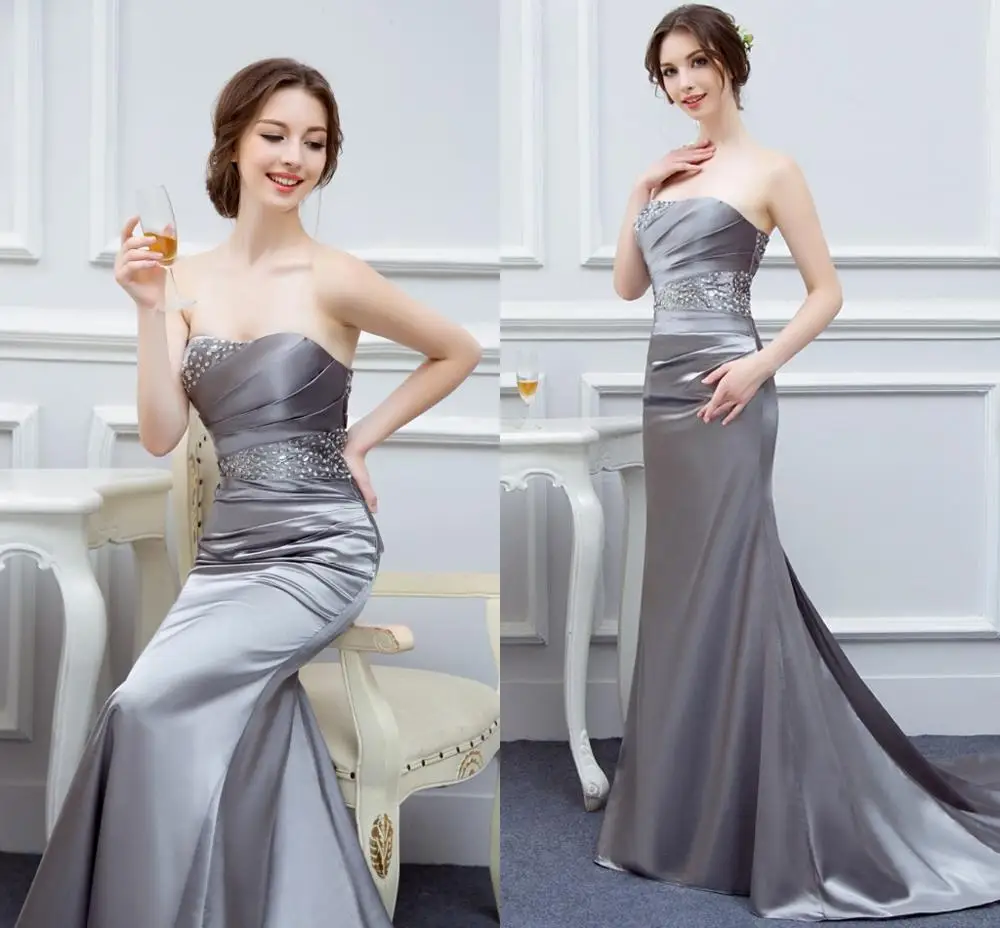 

Elegant Prom Dress Off the Shoulder Silver Party Gown Sexy Strapless Beads Plus Size 2023 Long Mermaid Vestido De Fiesta