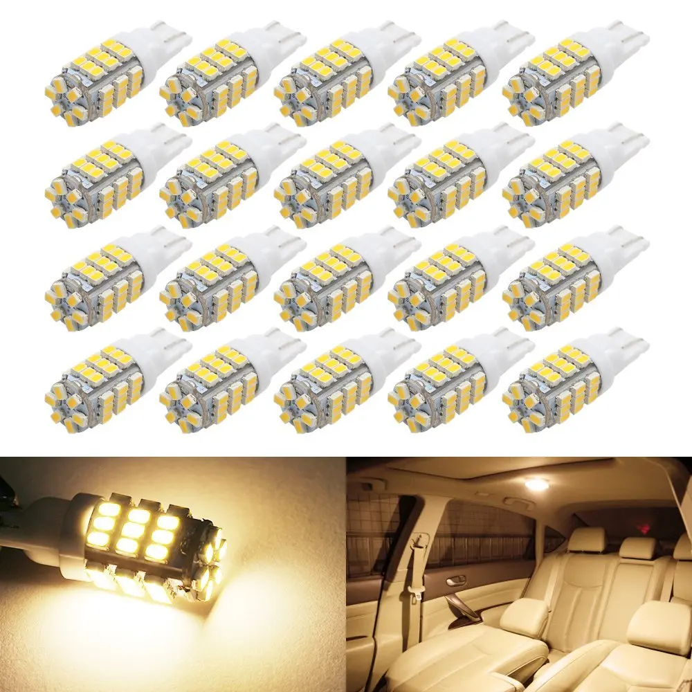 10Pcs T10 RV Trailer 921 192 1206 42-SMD 12V Car Backup Reverse LED Bulbs 6000k Super White / 3500K Warm white