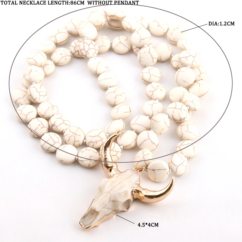 Fashion Knotted Flat White Stone Horn Pendant Ethnic Necklace Bohemian Tribal Jewelry