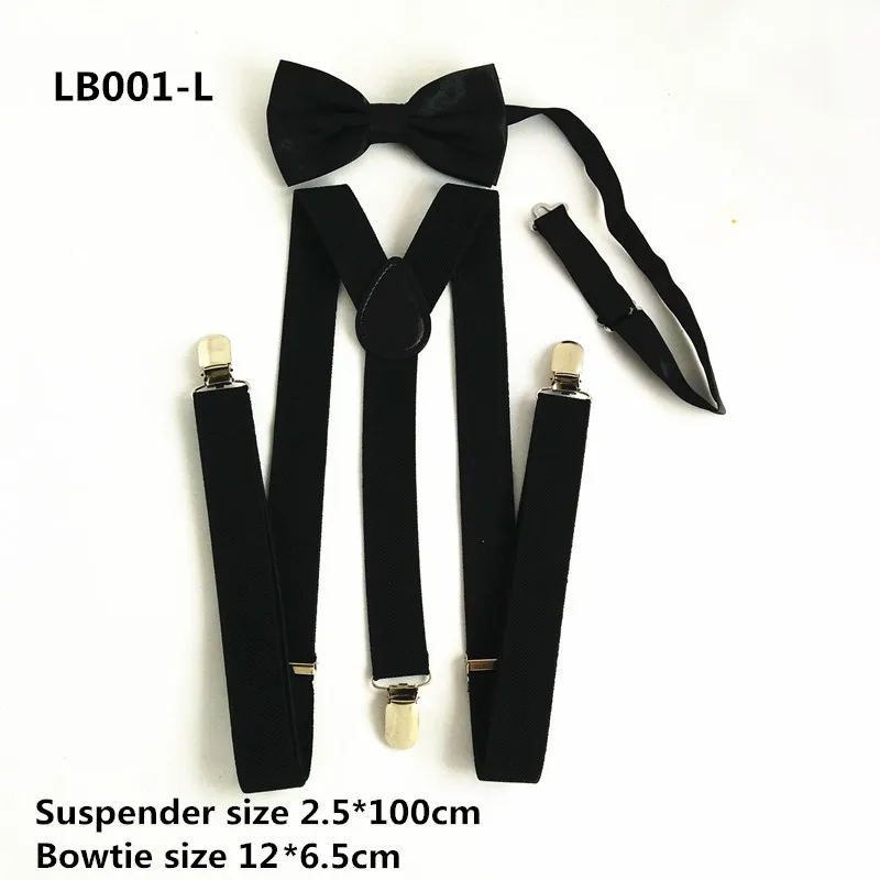 LB001-4 ขนาดสีดำ Suspenders Bow Tie ชุดสำหรับเด็กทารกผู้ใหญ่เสื้อผ้าอุปกรณ์เสริม