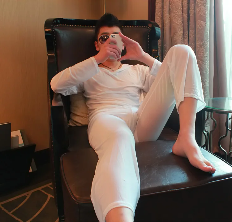 Sexy Nam 1 Bộ Đồ Ngủ Bộ Mặc Bộ Đồ Ngủ Quần Ngủ Xem Qua Rời Lưới Sheer Phòng Chờ Quần Quần Âu FX1041