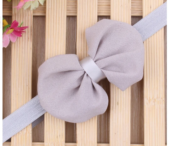 100pcs/lot European style baby girl chiffon bow headband solid kids lovely bowknot headwear