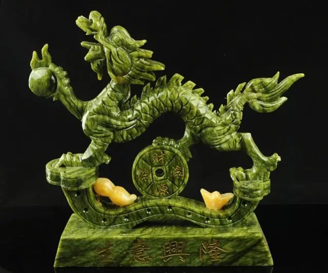 Elaborate Chinese Antique collection handmade jade dragon auspicious statue