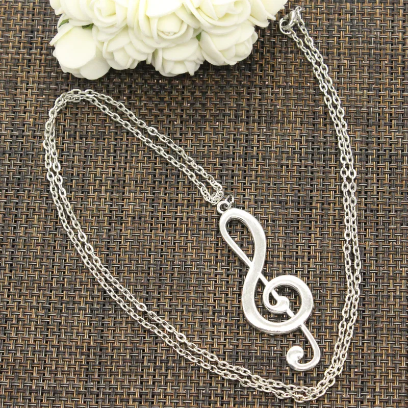 New Fashion Musical Note Pendants Round Cross Chain Short Long Mens Womens DIY Silver Color Necklace Jewelry Gift