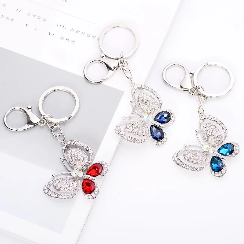EASYA czerwony niebieski duży Rhinestone brelok z motylem Chaveiro śliczny modny kryształ owad wisiorek z amuletem akcesoria do torebek breloczek — zdjęcie 7