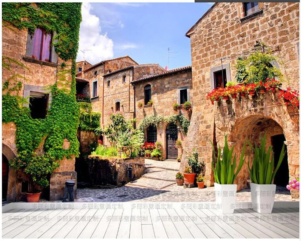 

Custom natural Wallcoverings,picturesque corner of a quaint hill town in Italy for tv sofa living room bedroom back wall paper