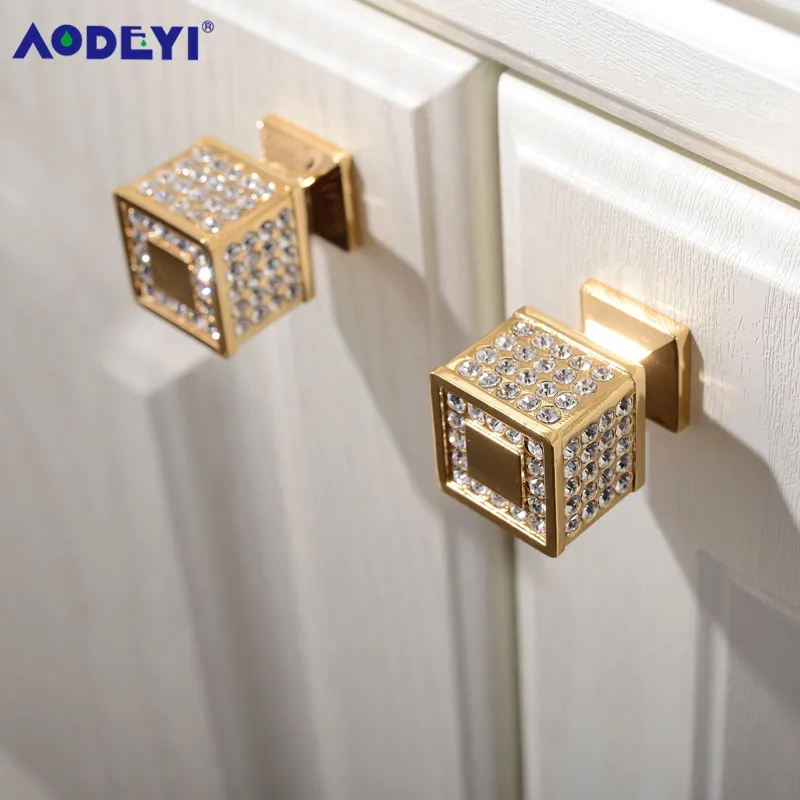 Crystal Drawer Pull Handles Diamond Sliver Wine Wardrobe Decotation Furniture Dresser Kitchen Cupboard Cabinet Knobs Gold Chrome