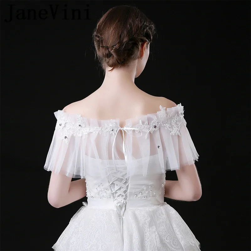 JaneVini Brautjacke Kant Applicaties Bridal Capes Verstelbare Lace-Up Vrouwen Wit Kralen Zomer Bolero Wedding Shawl Stola Wraps