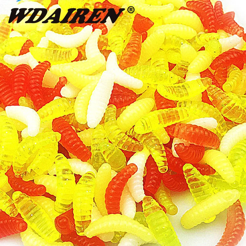 

100PCS Fishy Smell Soft Bait Fishing Lures Worm Maggot Grub Silicone Artificial Bait Earthworm Baits Shrimp Additive Bass Carp