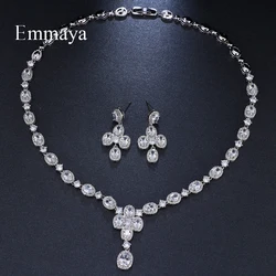 Emmaya Brand Fashion Luxury Oval Cubic Zircon Geometric Crystal Earrings Necklace Set For Women Popular Wedding Jewelry Gift