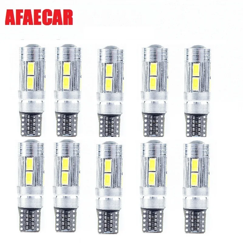 

AFAECAR T10 LED canbus W5W 194 Interior White LED CANBUS NO OBC ERROR t10 10SMD 5630 5730 with Lens Projector