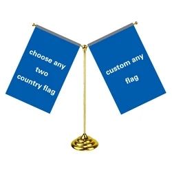 Aerlxemrbrae metal stand Custom Flag Desk Table National Flags 14*21cm Any Country Crystal Table Flag with metal Stand Pole